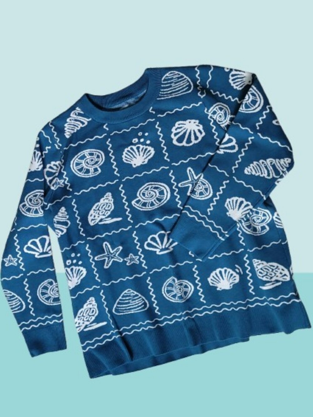 Ocean Sea Themed Jacquard Sweater, Seashell, Bloomchic Pullover Size 14-16